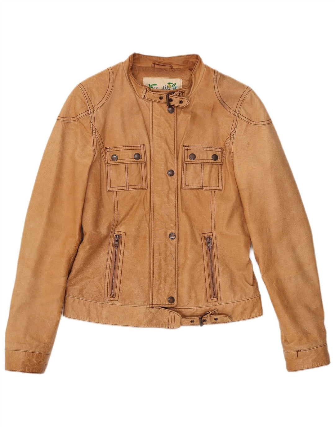 Vintage Damen Lederjacke UK 12 Medium Beige Leder