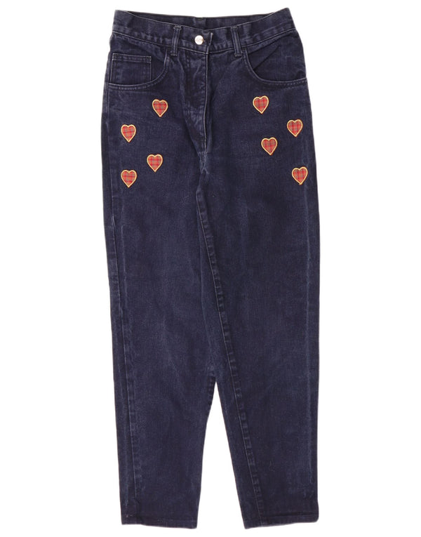 Vintage Damen High Waist Tapered Jeans W26 L27 Marineblau geflecktes Herz