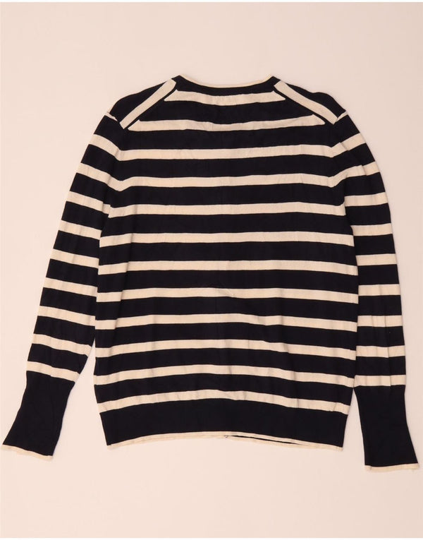 Zara Damen-Cardigan-Pullover UK 20 2XL Marineblau gestreifte Viskose