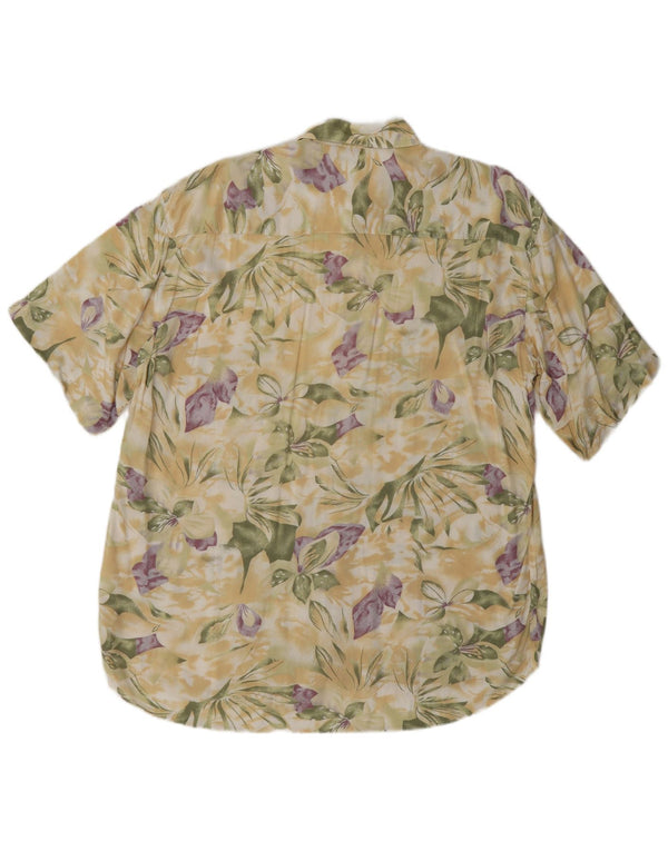 Vintage Herren-Kurzarmhemd, groß, beige, geblümte Viskose