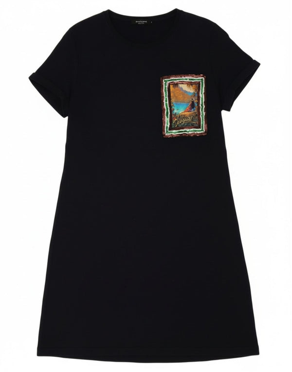 Desigual Damen Grafik-T-Shirt-Kleid UK 18 XL Marineblaue Viskose