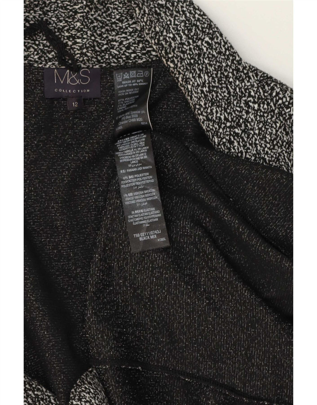 Marks & Spencer Womens Knit Open Blazer Jacke UK 12 Medium Black Flecked