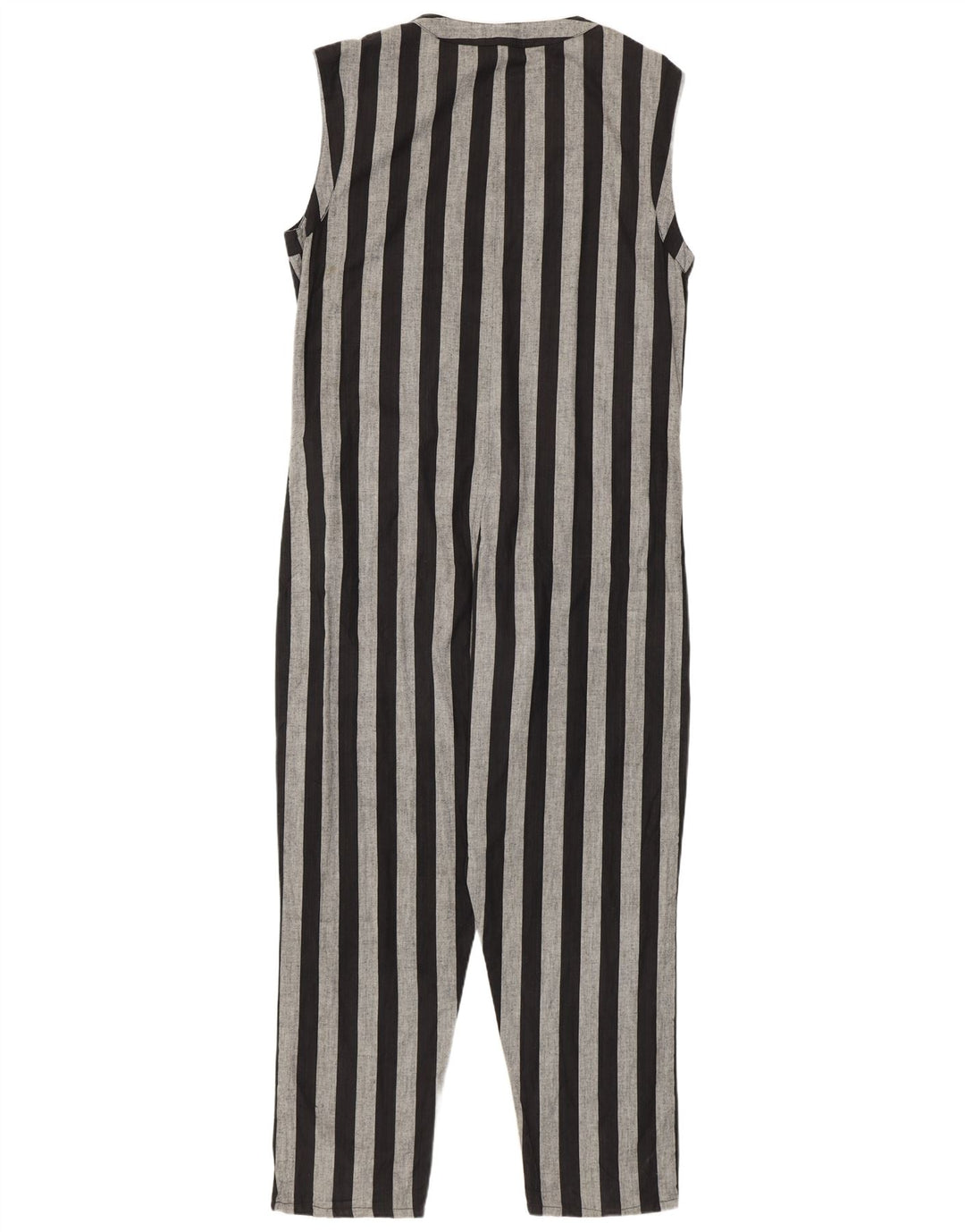 Vintage Damen Ärmelloser Overall UK 14 Medium Schwarz gestreift
