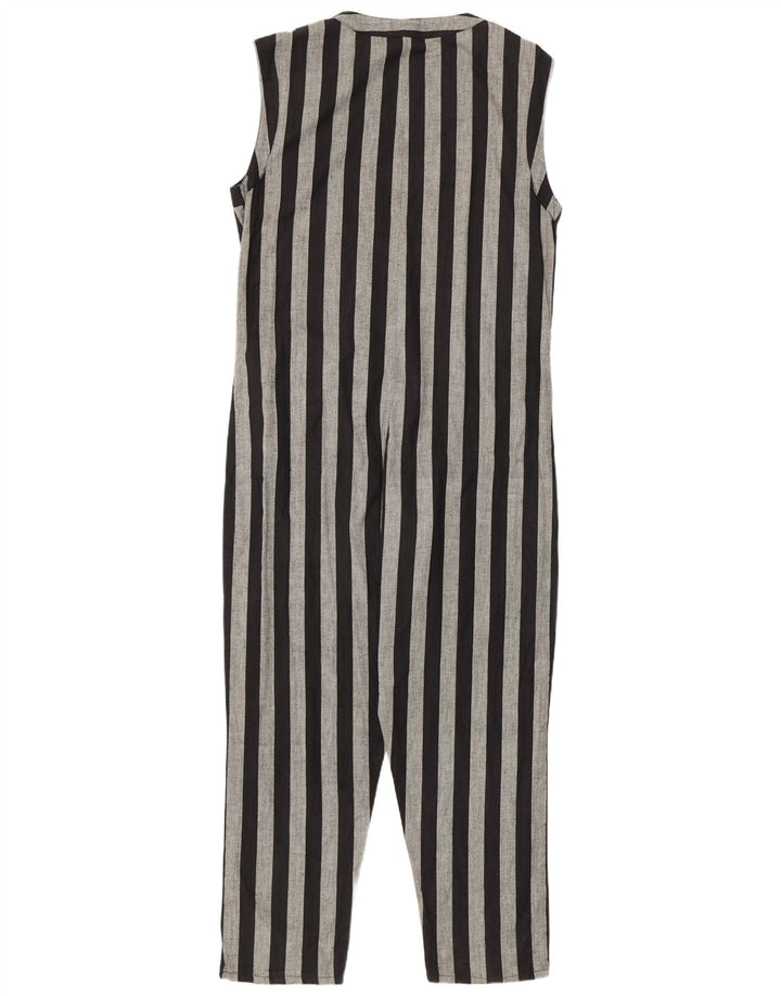 Vintage Damen Ärmelloser Overall UK 14 Medium Schwarz gestreift