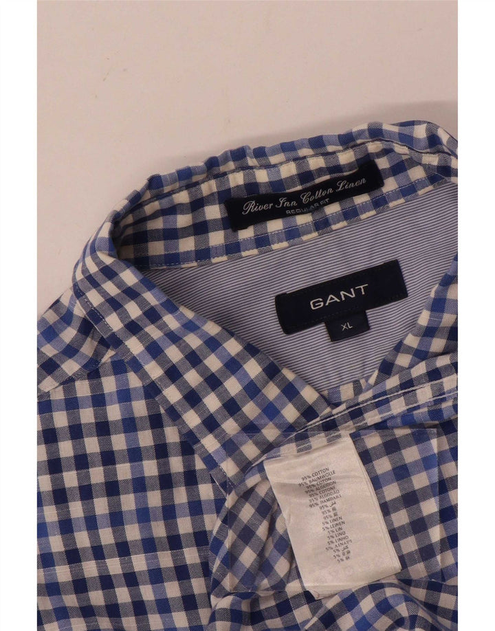 Gant Herren-Hemd, kurzärmelig, normale Passform, XL, blau, Gingham-Baumwolle