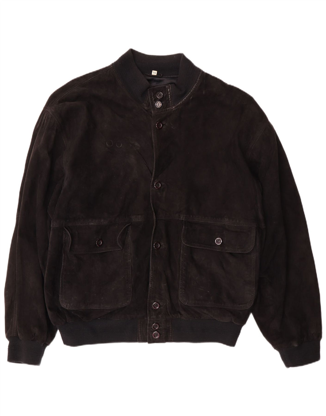 VINTAGE Herren Wildleder Bomberjacke IT 56 3XL Schwarzes Leder