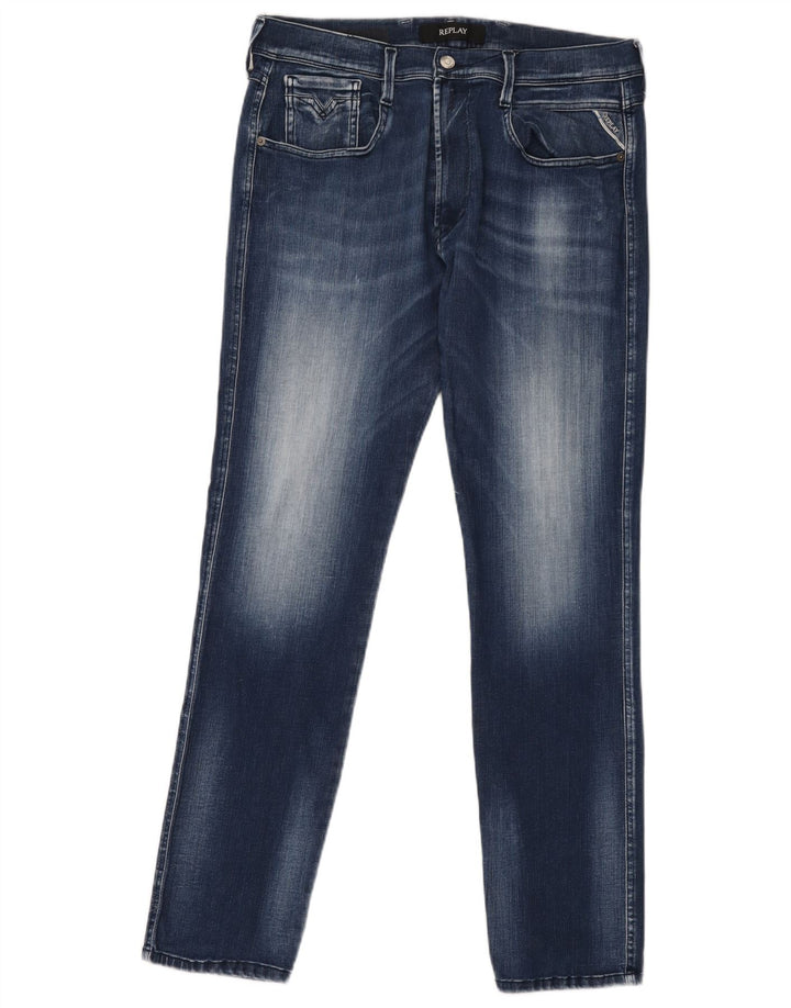 REPLAY Damen Slim Jeans W34 L31 Marineblau