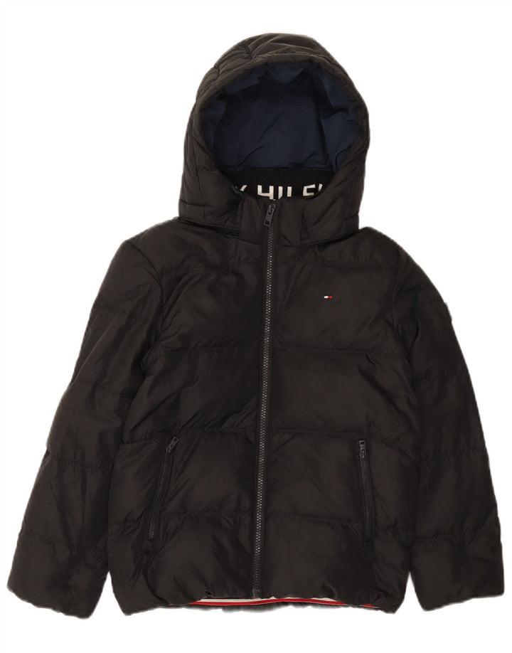 Tommy Hilfiger wattierte Jungenjacke mit Kapuze, 7–8 Jahre, schwarzes Polyester