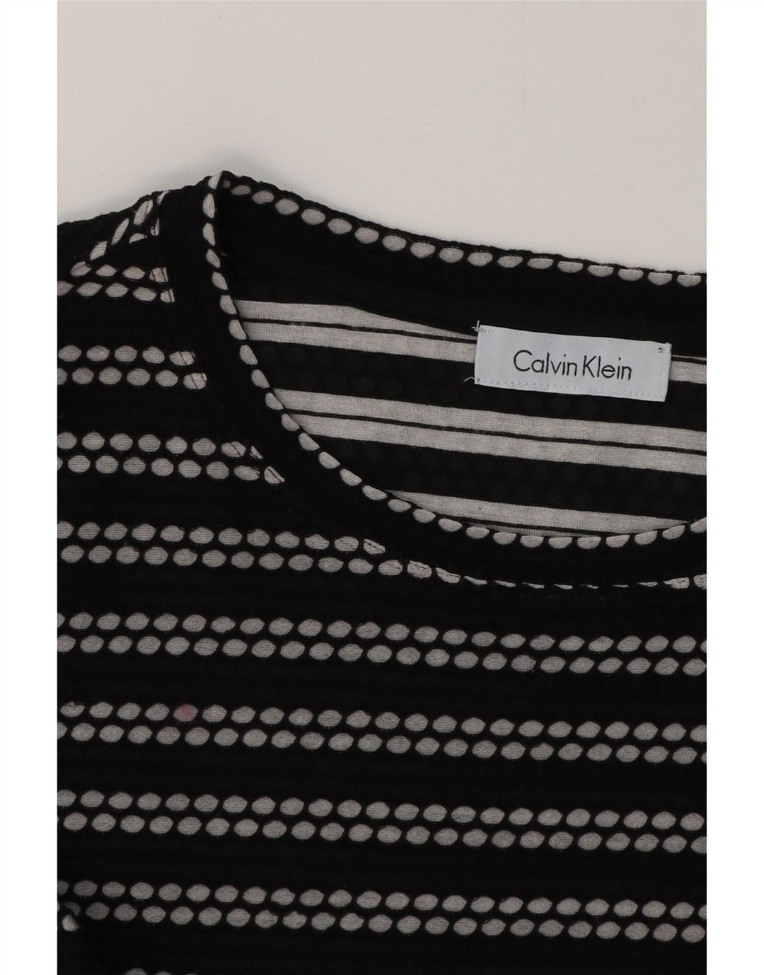 CALVIN KLEIN Damen Top Langarm UK 12 Medium Schwarz gestreift
