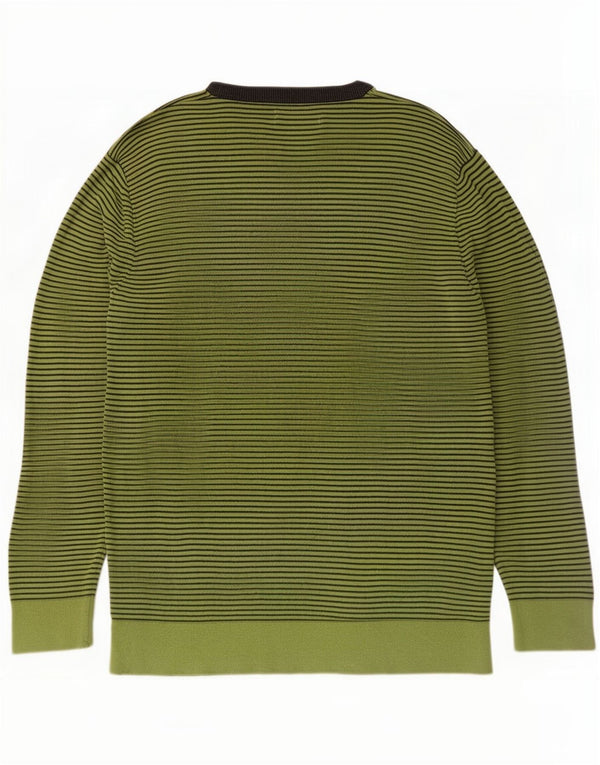 Pierre Cardin Herren-Pullover mit U-Boot-Ausschnitt, große grüne Nadelstreifen-Baumwolle