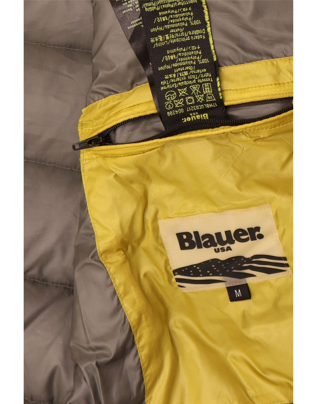 Blauer wattierte Herrenjacke mit Kapuze, UK 38, Mittelgelb, Polyamid