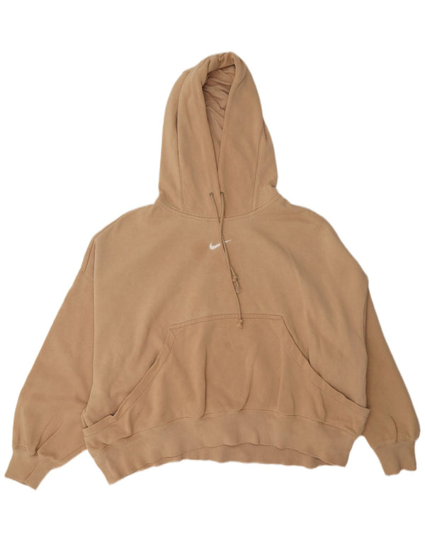 Nike Damen Crop Oversized Hoodie Pullover UK 16 Large Beige Baumwolle