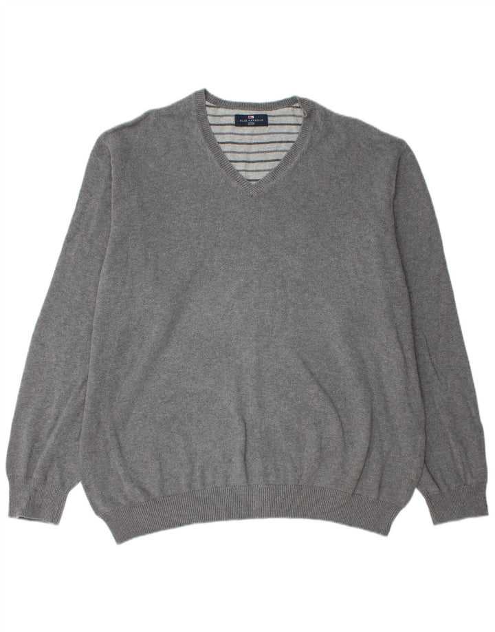 Marks & Spencer Herren Blue Harbor V-Ausschnitt Pullover Pullover 2XL Grau Baumwolle
