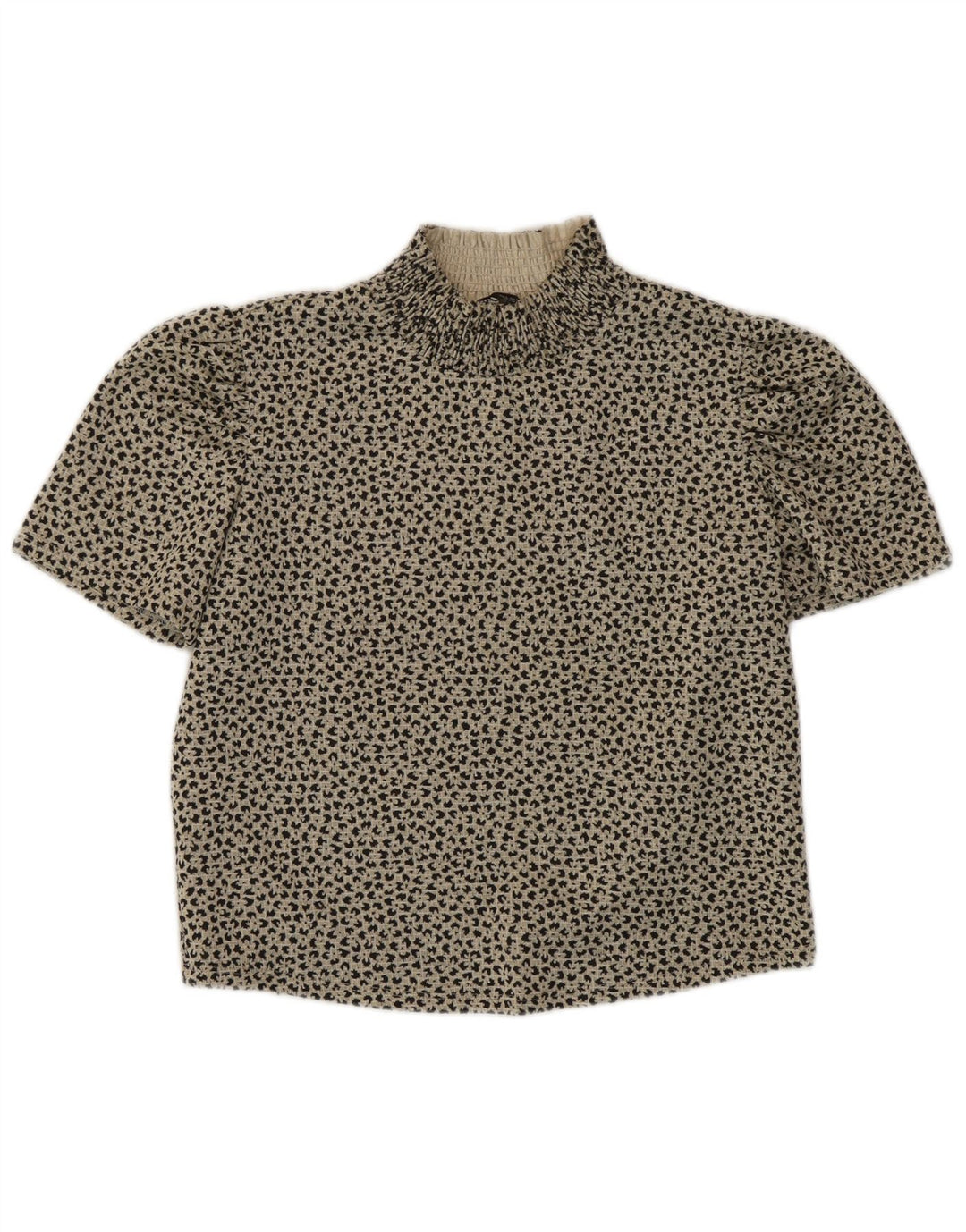 Zara Damen Crop Bluse Top UK 14 Großes graues Polyester mit Tiermuster