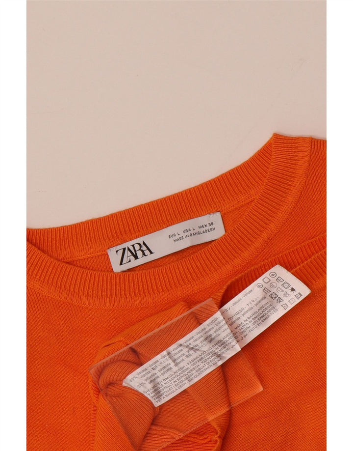 ZARA Damen Crop Vest Top UK 14 Large Orange Viskose