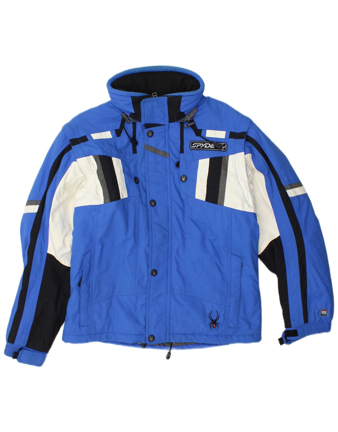 Spyder Jungen-Skijacke mit Kapuze, 15–16 Jahre, XL, blaues Farbblock-Polyester