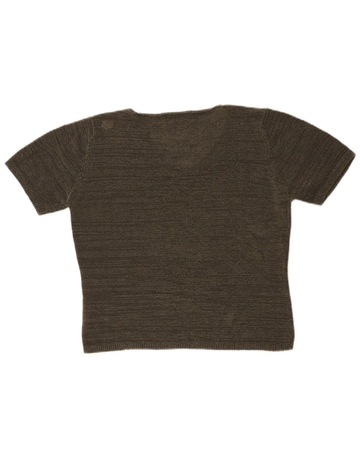 Marks & Spencer Damen-Pullover mit kurzen Ärmeln und V-Ausschnitt, Gr. 14, mittleres Khaki