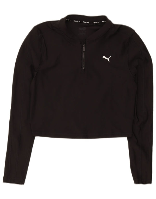 Puma Damen Crop Zip Neck Pullover Trainingsanzug Top UK 12 Medium Schwarz