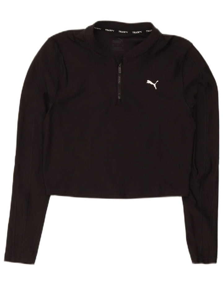 Puma Damen Crop Zip Neck Pullover Trainingsanzug Top UK 12 Medium Schwarz