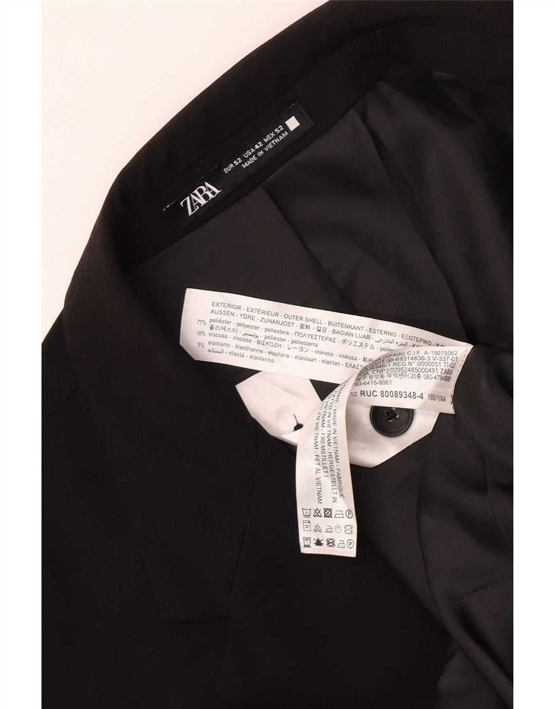 Zara Herren-Blazerjacke mit 2 Knöpfen, EU 52, großes schwarzes Polyester
