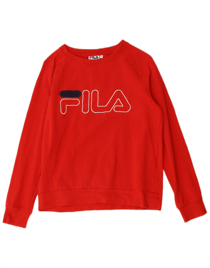 Fila Damen Grafik-Sweatshirt-Pullover UK 10 Small Rote Baumwolle