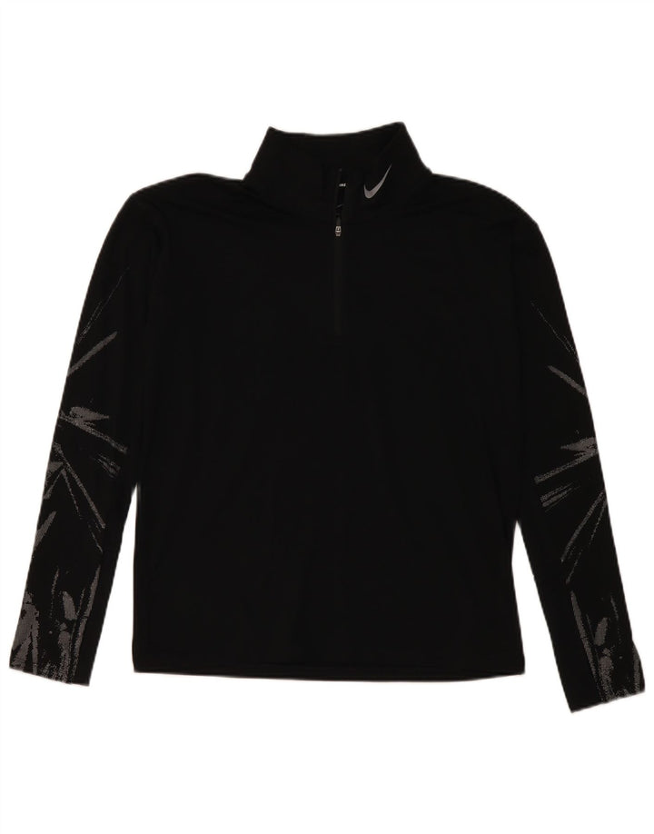 NIKE Mens Dri Fit Abstract Pattern Zip Neck Top Long Sleeve Small Black