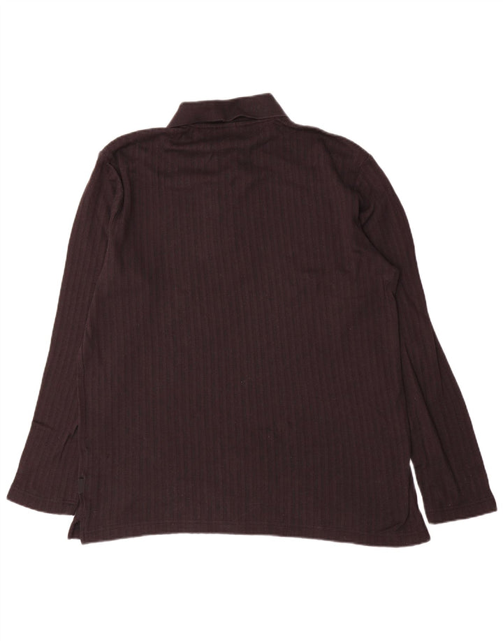 Hugo Boss Herren-Langarm-Poloshirt aus mittelbraun gestreifter Baumwolle