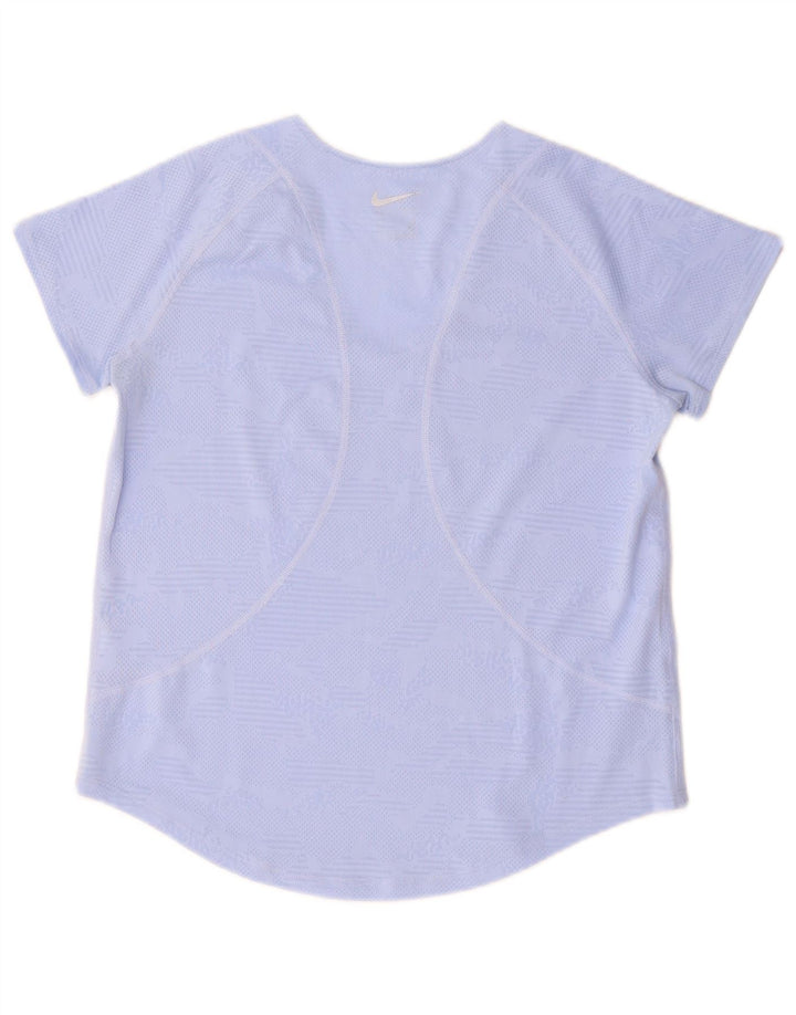 Nike Damen Dri Fit T-Shirt Top UK 10 Small Blue Geometrisch