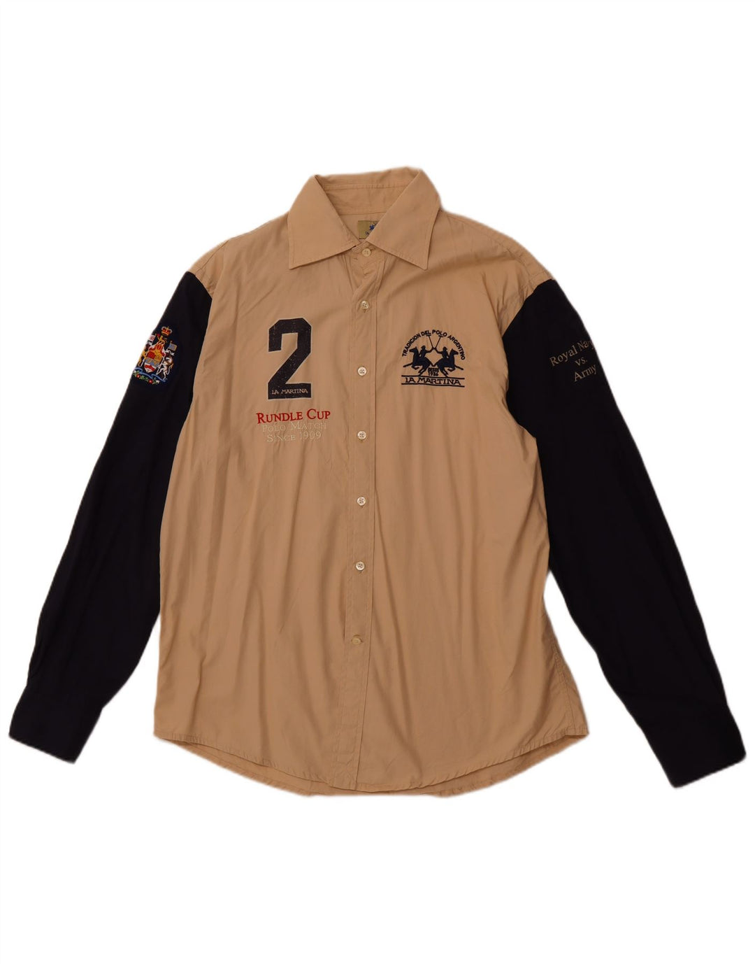 LA MARTINA Herren Royal Navy Graphic Shirt XL Beige Colourblock Baumwolle