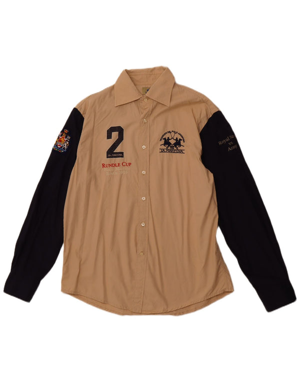 LA MARTINA Herren Royal Navy Graphic Shirt XL Beige Colourblock Baumwolle