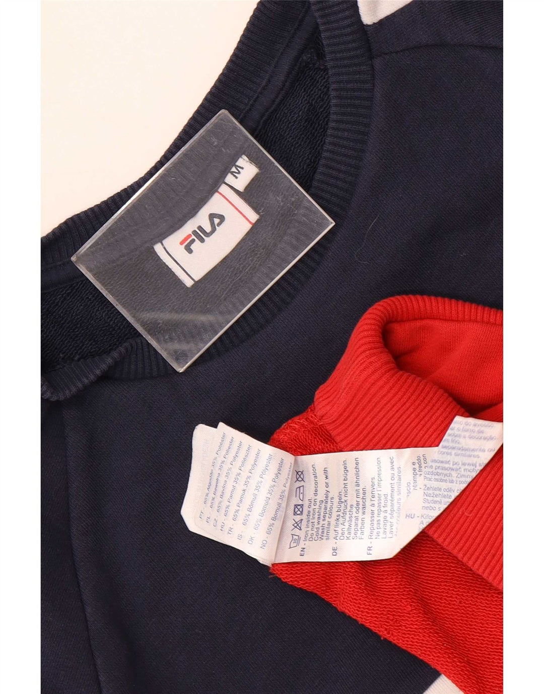 Fila Herren-Sweatshirt-Pullover aus mittelblauer, marineblauer Colourblock-Baumwolle