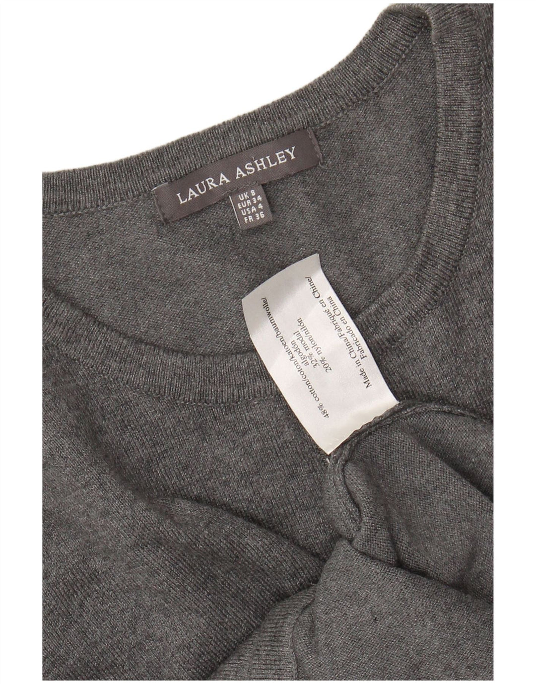 LAURA ASHLEY Damen-Cardigan-Pullover UK 8 Small Graue Baumwolle