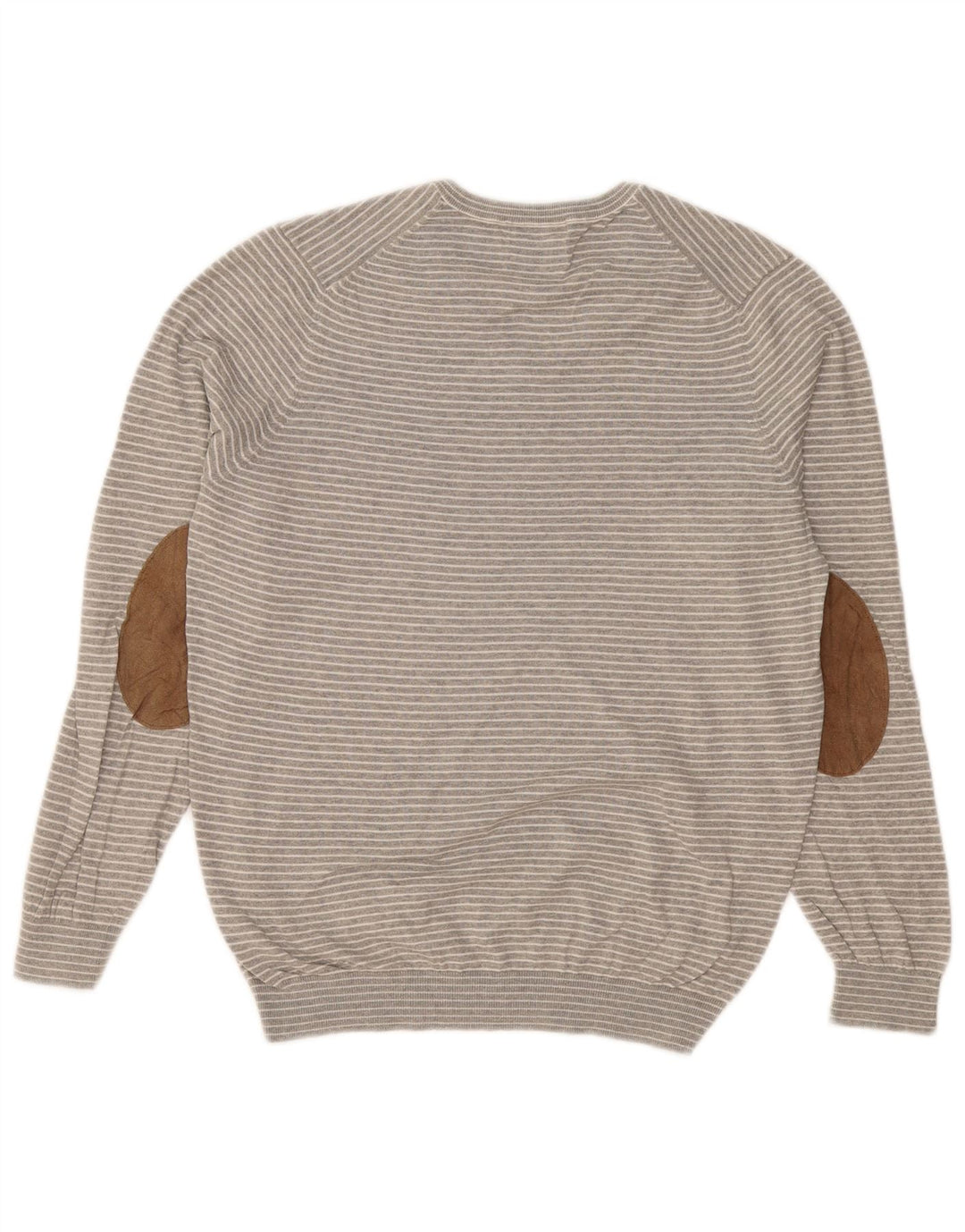 MASSIMO DUTTI Herren-Pullover mit V-Ausschnitt, groß, grau gestreift, Baumwolle