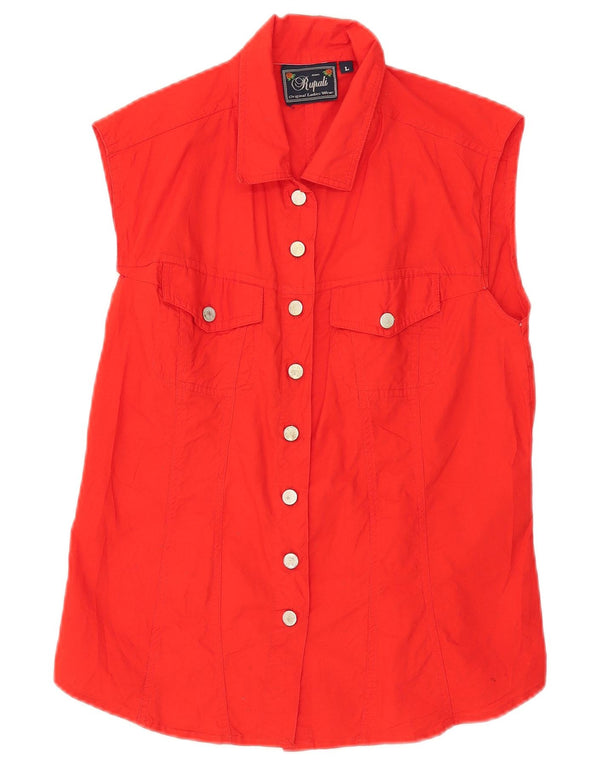 Vintage Damen Ärmellose Hemdbluse UK 14 Große rote Baumwolle