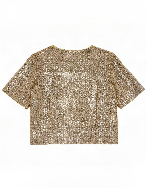 Vintage Damen PaillettenBluse Top UK 12 Medium Gold