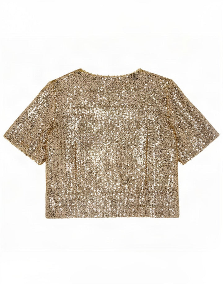 Vintage Damen PaillettenBluse Top UK 12 Medium Gold