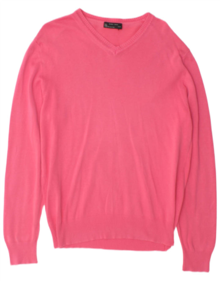 Zara Herren-Pullover mit V-Ausschnitt aus mittelrosa Baumwolle