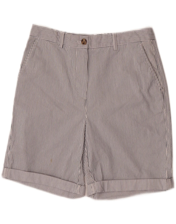 Marks & Spencer Damen Chinoshorts UK 10 Small W28 Weiße Nadelstreifen-Baumwolle