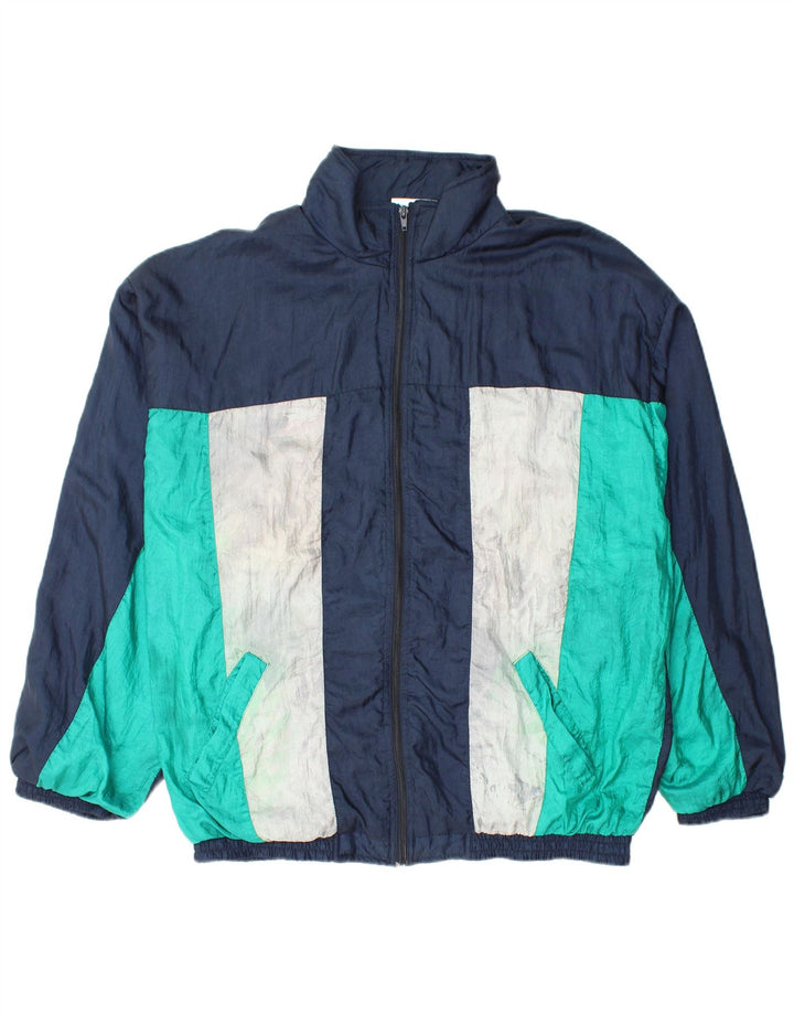 VINTAGE Herren-Trainingsanzug-Top-Jacke, großes marineblaues Colourblock-Polyamid
