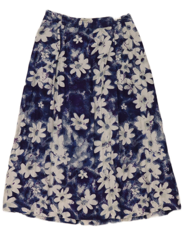 Vintage Damen Plissee ausgestellter Rock EU 36 Klein W26 Blau geblümte Viskose
