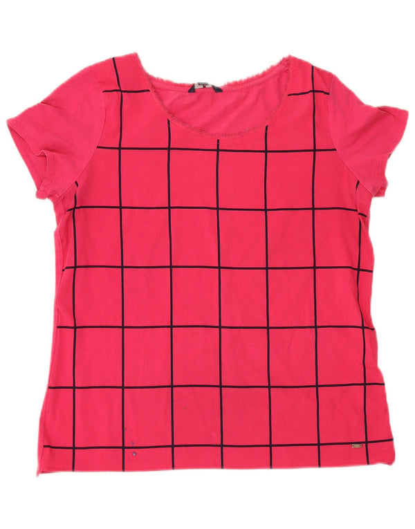 Tommy Hilfiger Damen Grafik-T-Shirt-Oberteil UK 14 Large Pink Geometrisch