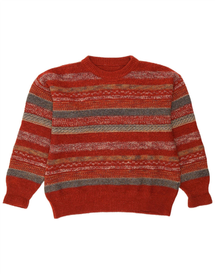 Vintage Herren Pullover mit Rundhalsausschnitt, Mittelrot gestreift
