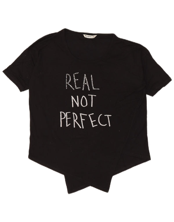 Desigual Damen Asymmetrisches Grafik-T-Shirt-Oberteil UK 18 XL Schwarz