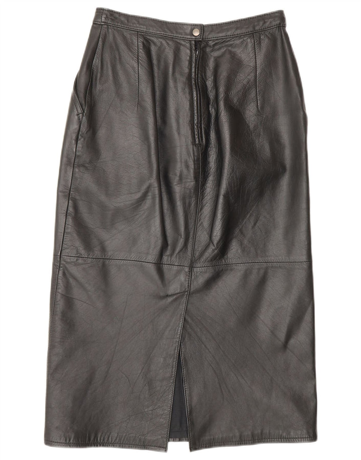 VINTAGE Damen Lederrock UK 10 Small W26 Schwarzes Leder