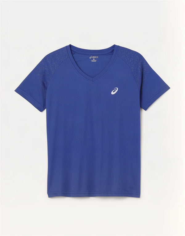 Asics Damen T-Shirt Top UK 10 Small Blau Geometrisch Polyester