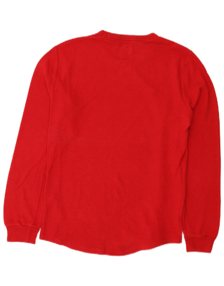 Hollister Herren-Oberteil mit normaler Grafik, langärmlig, klein, aus roter Baumwolle