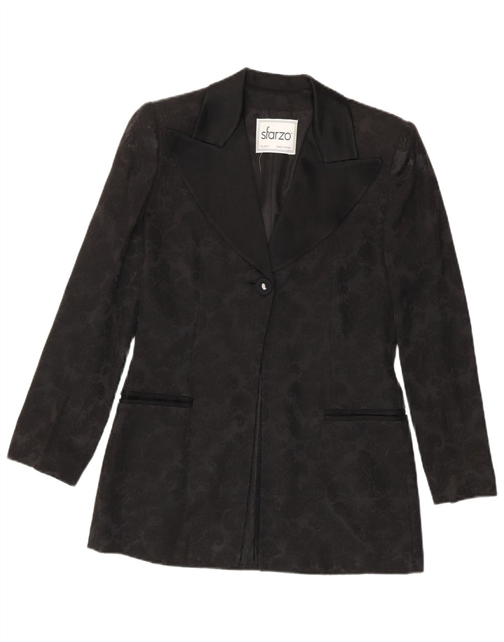 Sfarzo Damen 1-Knopf-Blazerjacke IT 42 Mittelschwarzes Blumenacryl