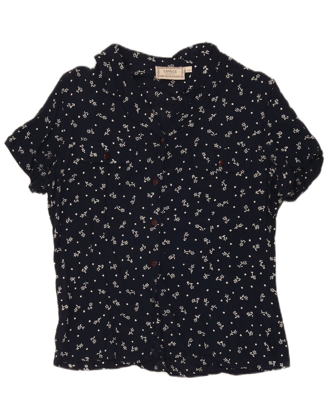 Express Damen Kurzarm-Hemdbluse IT 44 Medium Navy Blue Floral