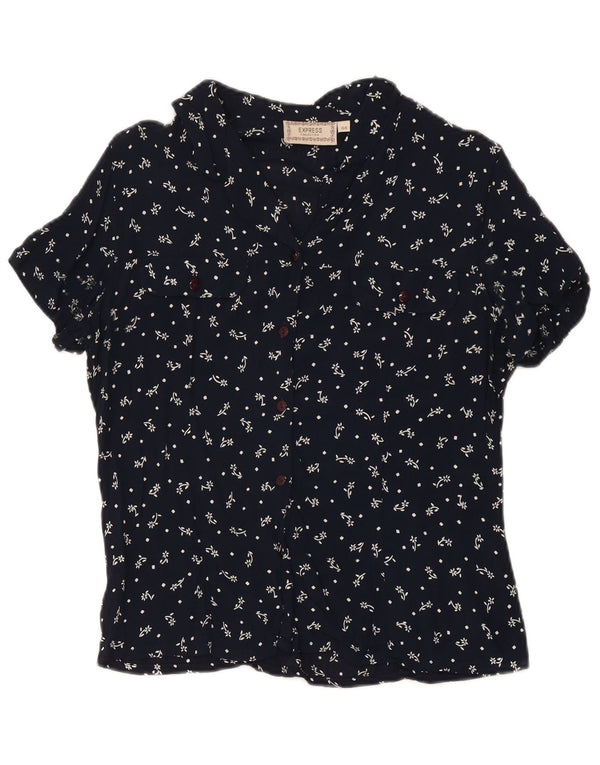 Express Damen Kurzarm-Hemdbluse IT 44 Medium Navy Blue Floral