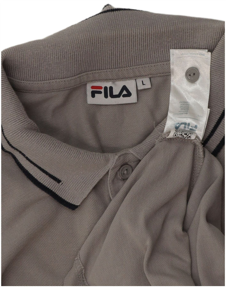 Fila Herren-Langarm-Poloshirt, große graue Baumwolle